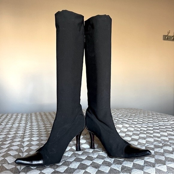 Via Spiga Black Stretch Fabric Heeled Boots with Pointed Toes Women’s Size 8 - Picture 12 of 12